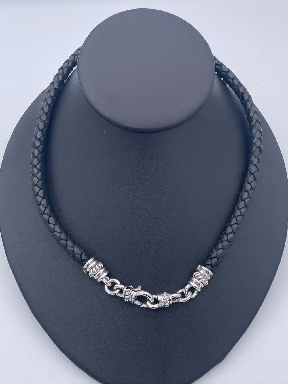 Judith Ripka Sterling Silver 925 Black Braided Leather Convertible Necklace